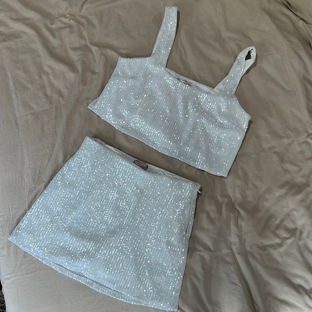 Show Me Your Mumu white sequin 2 piece outfit